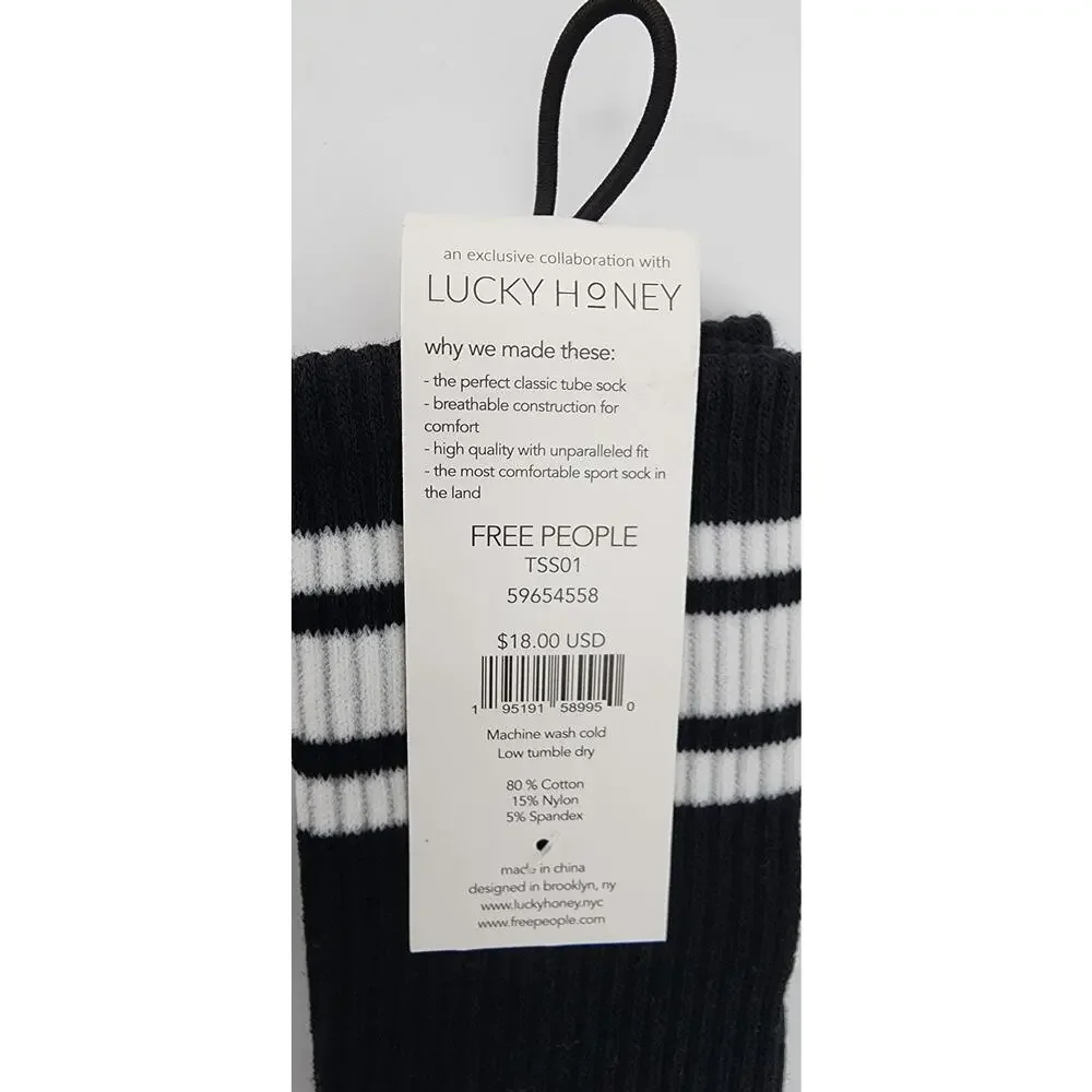 New NWT Free People‎ Movements X Lucky Honey Black Tube Socks